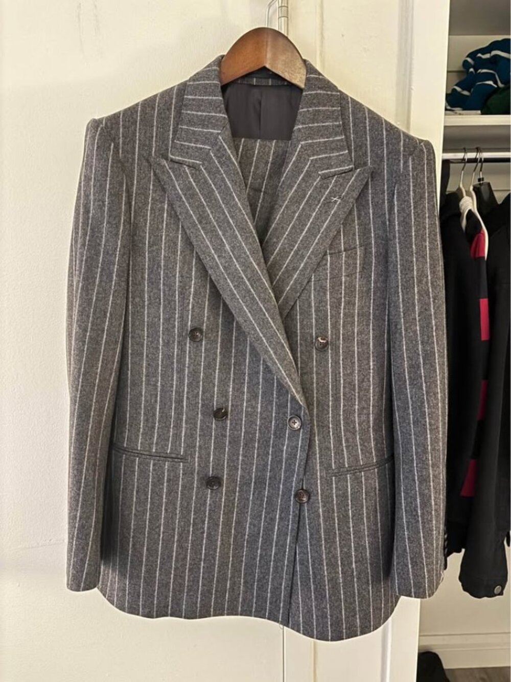 NWT Spier & Mackay 38R Gray Pinstripe Double-Breasted Wool Flannel Suit
